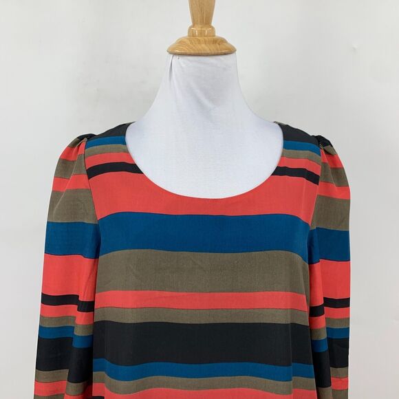 Tinley Road Stripe Shift Dress Womens S Small Puff Sleeves Keyhole Back Scoop - Picture 3 of 16